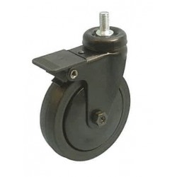 Roulette tige filetée ALL BLACK pivotante à frein diamètre 50 mm - 40 Kg