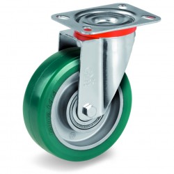 Roulette Polyuréthane vert GREEN-SOFT® pivotante diamètre 100 mm à platine - 200 Kg