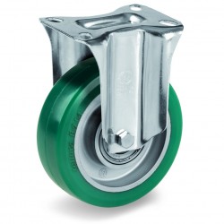 Roulette Polyuréthane vert GREEN-SOFT® fixe diamètre 100 mm à platine - 200 Kg