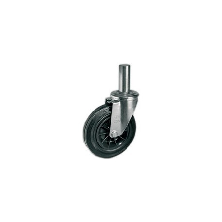 Roulette pivotante caoutchouc diamètre 100 mm TIGE LISSE  Ø 22 - 70 Kg