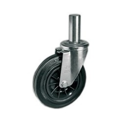 Roulette pivotante caoutchouc noir diamètre 125 mm TIGE LISSE  Ø 22 - 110 Kg