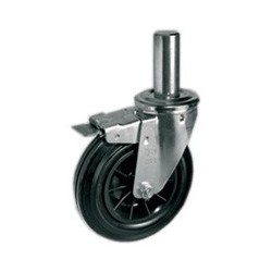Roulette pivotante à frein caoutchouc noir diamètre 100 mm TIGE LISSE  Ø 22 - 70 Kg