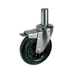 Roulette pivotante à frein caoutchouc diamètre 200 mm  TIGE LISSE  Ø 26 - 225 Kg