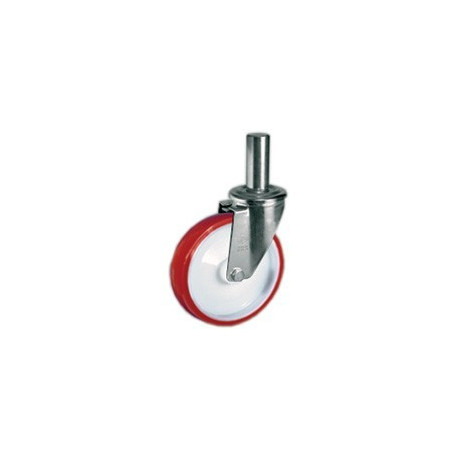 Roulette pivotante polyuréthane rouge diamètre 100 mm TIGE LISSE  Ø 22 - 170 Kg