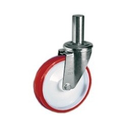 Roulette pivotante polyuréthane rouge diamètre 200 mm TIGE LISSE  Ø 26 - 300 Kg