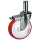 Roulette pivotante à frein polyuréthane rouge diamètre 100 mm TIGE LISSE  Ø 22 - 170 Kg