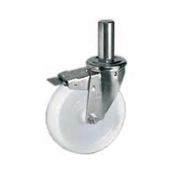 Roulette pivotante à frein polyamide blanc diamètre 100 mm TIGE LISSE  Ø 22 - 200 Kg