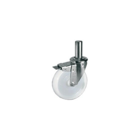 Roulette pivotante à frein polyamide blanc diamètre 100 mm TIGE LISSE  Ø 22 - 200 Kg