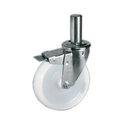Roulette pivotante à frein polyamide blanc diamètre 125 mm TIGE LISSE  Ø 22 - 220 Kg