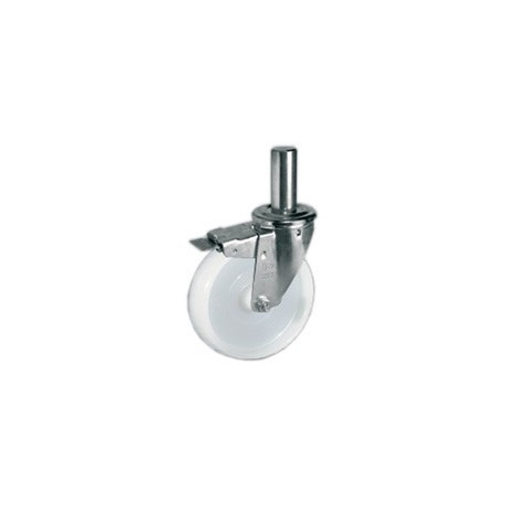 Roulette pivotante à frein polyamide blanc diamètre 150 mm TIGE LISSE  Ø 26 - 300 Kg