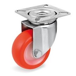 Roulette polyuréthane rouge pivotante diamètre 40mm fixation à platine