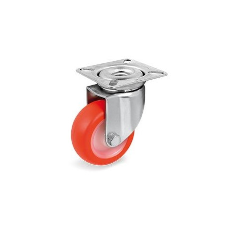 Roulette polyuréthane rouge pivotante diamètre 40mm fixation à platine