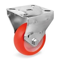 Roulette polyuréthane rouge fixe diamètre 60mm fixation à platine