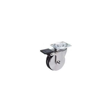 Roulette roue alluminium nickelé style pivotante à frein diamètre 75 mm - 45 Kg