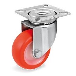 Roulette polyuréthane rouge pivotante diamètre 30mm fixation à platine