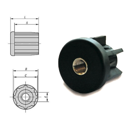 Embout à insert taraudé pour tube rond 30 - M8