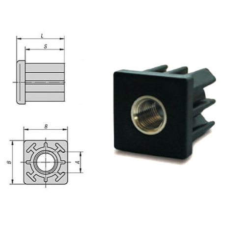 Embout à insert taraudé pour tube carré 30x30 - M8