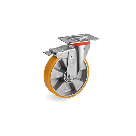 Roulette polyurethane FORTHANE® pivotante à frein diamètre 100 mm - 200 Kg