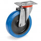 Roulette pivotante diamètre 80 fixation platine ,caoutchouc bleu , charge 120 Kg