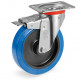 Roulette caoutchouc bleu élastique pivotante à frein diamètre 100 mm fixation à platine