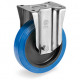 Roulette caoutchouc bleu élastique fixe diamètre 100 mm fixation à platine