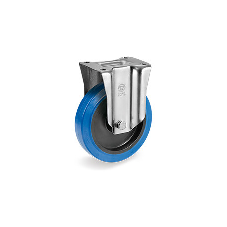 Roulette caoutchouc bleu élastique fixe diamètre 125 mm fixation à platine