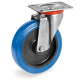 Roulette caoutchouc bleu élastique pivotante diamètre 200 mm fixation à platine avec roulement à billes