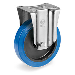 Roulette caoutchouc bleu élastique fixe diamètre 200 mm fixation à platine avec roulement à billes