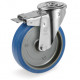 Roulette caoutchouc bleu élastique pivotante à frein diamètre 80 mm fixation à oeil
