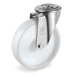Roulette pivotante, diamètre 150 fixation à trou central ( oeil ), polyamide, charge 350 Kg