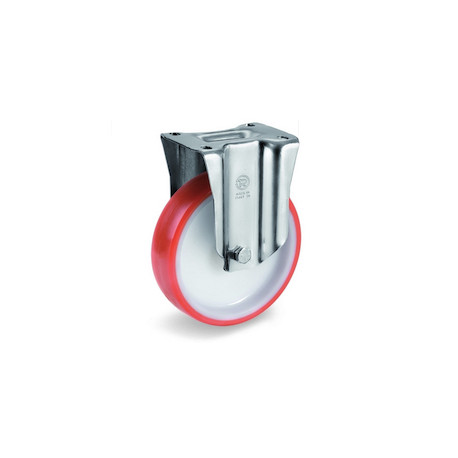 Roulette polyuréthane rouge fixe diamètre 80mm à platine - 120 Kg