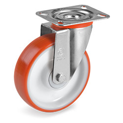 Roulette polyuréthane rouge pivotante diamètre 80mm roulement billes à platine - 130 Kg