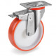Roulette polyuréthane rouge pivotante à frein diamètre 100 mm à platine - 170 Kg