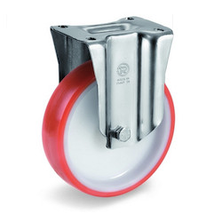 Roulette polyuréthane rouge pivotante à frein diamètre 125 mm à platine - 220 Kg