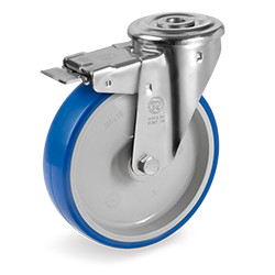 Roulette à oeil polyuréthane BLEU-SOFT® pivotante à frein diamètre 80 mm - 75 Kg