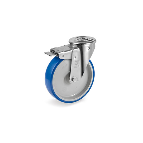 Roulette à oeil polyuréthane BLEU-SOFT® pivotante à frein diamètre 80 mm - 75 Kg