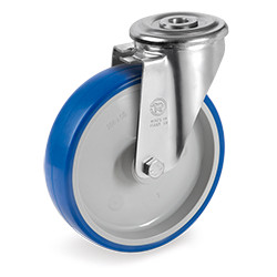 Roulette à oeil polyuréthane BLEU-SOFT® pivotante diamètre 150 mm - 220 Kg