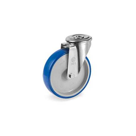 Roulette à oeil polyuréthane BLEU-SOFT® pivotante diamètre 150 mm - 220 Kg