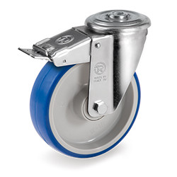 Roulette à oeil polyuréthane BLEU-SOFT® pivotante à frein diamètre 80 mm roulementà billes - 85 Kg