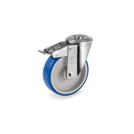 Roulette à oeil polyuréthane BLEU-SOFT® pivotante à frein diamètre 125 mm roulementà billes - 180 Kg