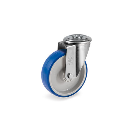 Roulette à oeil polyuréthane BLEU-SOFT® pivotante diamètre 100 mm roulementà billes - 120 Kg