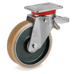 Roulette polyurethane FORTHANE®  pivotante à frein diamètre 80 mm - 200 Kg