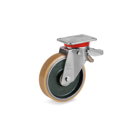 Roulette polyurethane FORTHANE® pivotante à frein diamètre 250 mm - 1000 Kg