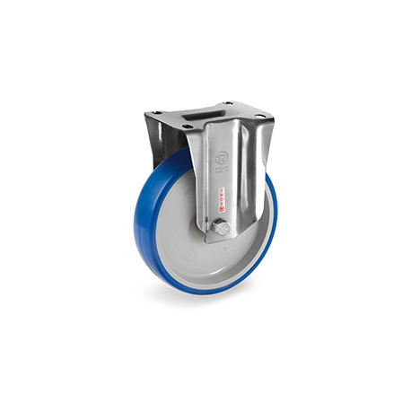 Roulette INOX polyuréthane BLEU-SOFT® fixe diamètre 125 mm - 180 Kg