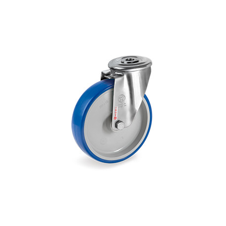 Roulette à oeil INOX polyuréthane BLEU-SOFT® pivotante diamètre 100 mm - 120 Kg