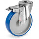 Roulette à oeil INOX polyuréthane BLEU-SOFT® pivotante à frein diamètre 200 mm - 300 Kg