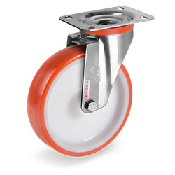 Roulette INOX polyuréthane rouge pivotante diamètre 80 mm - 120 Kg