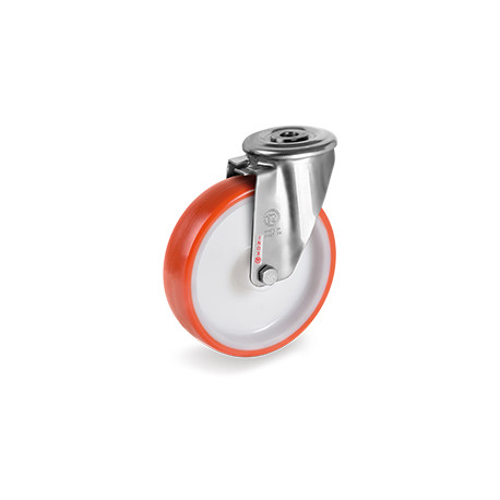 Roulette à oeil INOX polyuréthane rouge pivotante diamètre 80 mm - 120 Kg