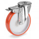 Roulette à oeil INOX polyuréthane rouge pivotante à frein diamètre 200 mm - 300 Kg