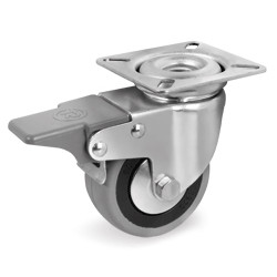 Roulette caoutchouc gris pivotante à frein diamètre 100 mm - 90 Kg